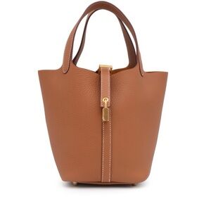 Hermes Tan Leather Tote with Gold Accents